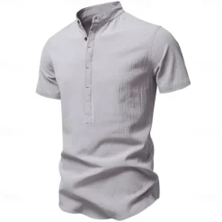 Sale OUKU Men's Shirt Black White Navy Blue Blue Beige Long Sleeve Solid Color Standing Collar Outdoor Causal Buttons Clothing Apparel Daily Casual Daily Leisure