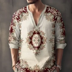 Outlet OUKU Men's Shirt Button Up Shirt Long Sleeve Fashion Casual Outdoor Daily Summer Spring Fall Stand Collar Print Khaki
