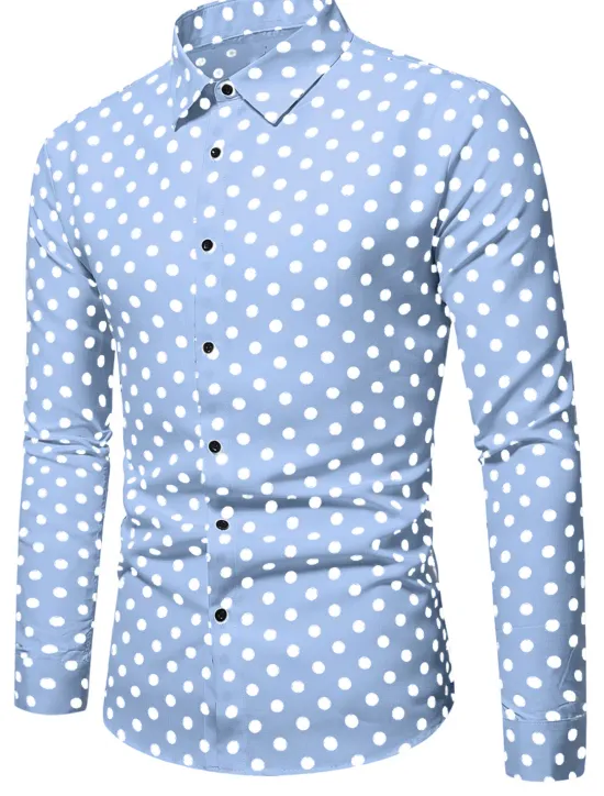 Discount OUKU Men's Shirt Button Up Shirt Casual Shirt Summer Shirt Black White Pink Blue Long Sleeve Polka Dot Lapel Daily Vacation Clothing Apparel Fashion Casual Comfortable