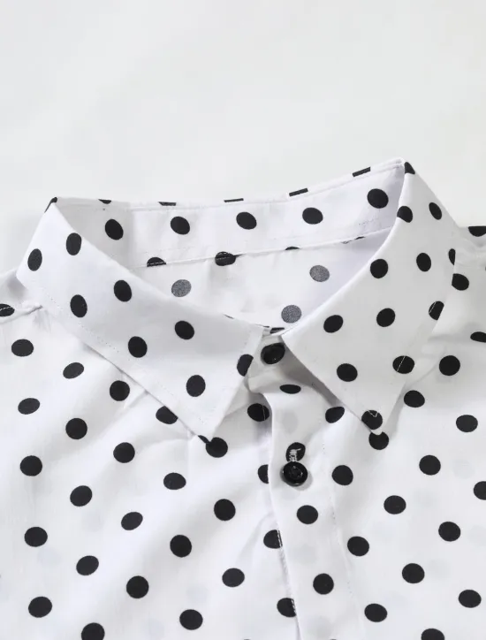 Discount OUKU Men's Shirt Button Up Shirt Casual Shirt Summer Shirt Black White Pink Blue Long Sleeve Polka Dot Lapel Daily Vacation Clothing Apparel Fashion Casual Comfortable