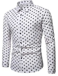 Discount OUKU Men's Shirt Button Up Shirt Casual Shirt Summer Shirt Black White Pink Blue Long Sleeve Polka Dot Lapel Daily Vacation Clothing Apparel Fashion Casual Comfortable