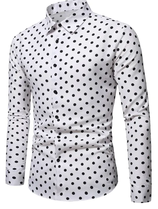 Discount OUKU Men's Shirt Button Up Shirt Casual Shirt Summer Shirt Black White Pink Blue Long Sleeve Polka Dot Lapel Daily Vacation Clothing Apparel Fashion Casual Comfortable
