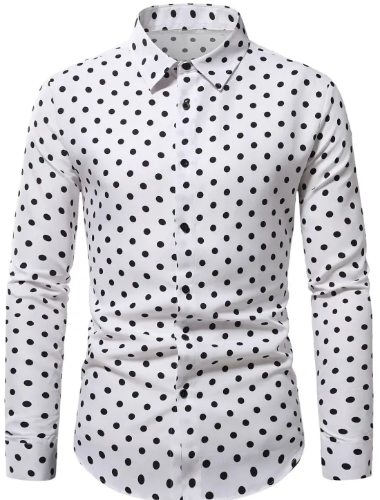 Discount OUKU Men's Shirt Button Up Shirt Casual Shirt Summer Shirt Black White Pink Blue Long Sleeve Polka Dot Lapel Daily Vacation Clothing Apparel Fashion Casual Comfortable