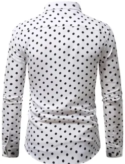 Discount OUKU Men's Shirt Button Up Shirt Casual Shirt Summer Shirt Black White Pink Blue Long Sleeve Polka Dot Lapel Daily Vacation Clothing Apparel Fashion Casual Comfortable