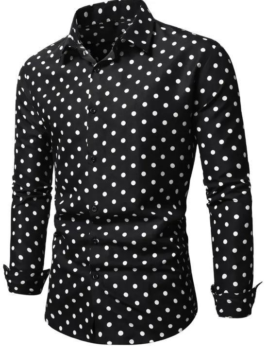 Discount OUKU Men's Shirt Button Up Shirt Casual Shirt Summer Shirt Black White Pink Blue Long Sleeve Polka Dot Lapel Daily Vacation Clothing Apparel Fashion Casual Comfortable