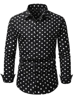 Discount OUKU Men's Shirt Button Up Shirt Casual Shirt Summer Shirt Black White Pink Blue Long Sleeve Polka Dot Lapel Daily Vacation Clothing Apparel Fashion Casual Comfortable