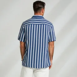 Clearance OUKU Men's Shirt Button Up Shirt Casual Shirt Beach Shirt Blue Short Sleeve Striped Turndown Shirt Collar Party Causal Button Clothing Apparel Daily Casual Daily Light Blue