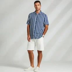 Clearance OUKU Men's Shirt Button Up Shirt Casual Shirt Beach Shirt Blue Short Sleeve Striped Turndown Shirt Collar Party Causal Button Clothing Apparel Daily Casual Daily Light Blue
