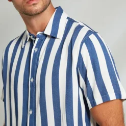 Clearance OUKU Men's Shirt Button Up Shirt Casual Shirt Beach Shirt Blue Short Sleeve Striped Turndown Shirt Collar Party Causal Button Clothing Apparel Daily Casual Daily Light Blue