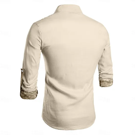 Sale OUKU Men's Shirt Button Up Shirt Henley Shirt Long Sleeve Vintage Casual Tribal Vacation Daily Wear Summer Winter Spring & Fall Mandarin Collar Band Collar Buttons Print off-white