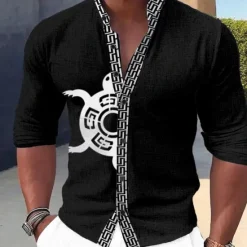 Clearance OUKU Men's Shirt Button Up Shirt Long Sleeve Casual Formal Holiday Summer Spring & Fall Standing Collar Buttons Print Black