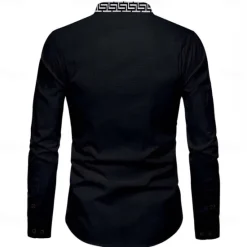 Clearance OUKU Men's Shirt Button Up Shirt Long Sleeve Casual Formal Holiday Summer Spring & Fall Standing Collar Buttons Print Black