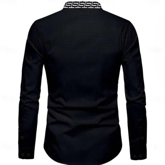 Clearance OUKU Men's Shirt Button Up Shirt Long Sleeve Casual Formal Holiday Summer Spring & Fall Standing Collar Buttons Print Black