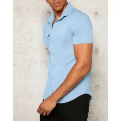 Outlet OUKU Men's Shirt Button Up Shirt Summer Shirt Casual Shirt Black White Yellow Blue Dark Green Short Sleeve Plain Lapel Daily Vacation Clothing Apparel Fashion Casual Comfortable
