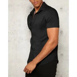 Outlet OUKU Men's Shirt Button Up Shirt Summer Shirt Casual Shirt Black White Yellow Blue Dark Green Short Sleeve Plain Lapel Daily Vacation Clothing Apparel Fashion Casual Comfortable