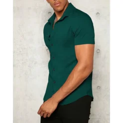 Outlet OUKU Men's Shirt Button Up Shirt Summer Shirt Casual Shirt Black White Yellow Blue Dark Green Short Sleeve Plain Lapel Daily Vacation Clothing Apparel Fashion Casual Comfortable