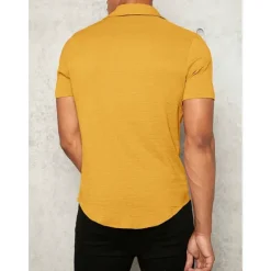 Outlet OUKU Men's Shirt Button Up Shirt Summer Shirt Casual Shirt Black White Yellow Blue Dark Green Short Sleeve Plain Lapel Daily Vacation Clothing Apparel Fashion Casual Comfortable