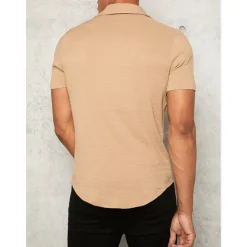 Outlet OUKU Men's Shirt Button Up Shirt Summer Shirt Casual Shirt Black White Yellow Blue Dark Green Short Sleeve Plain Lapel Daily Vacation Clothing Apparel Fashion Casual Comfortable