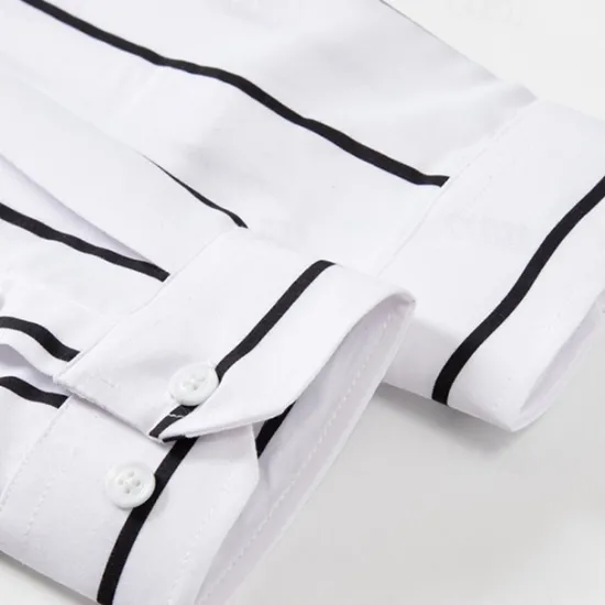 Best OUKU Men's Shirt Button Up Shirt Stripes Wedding Party Black White Red Dark Green Long Sleeve Lapel Spring & Fall Clothing Apparel
