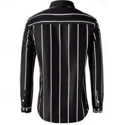 Best OUKU Men's Shirt Button Up Shirt Stripes Wedding Party Black White Red Dark Green Long Sleeve Lapel Spring & Fall Clothing Apparel