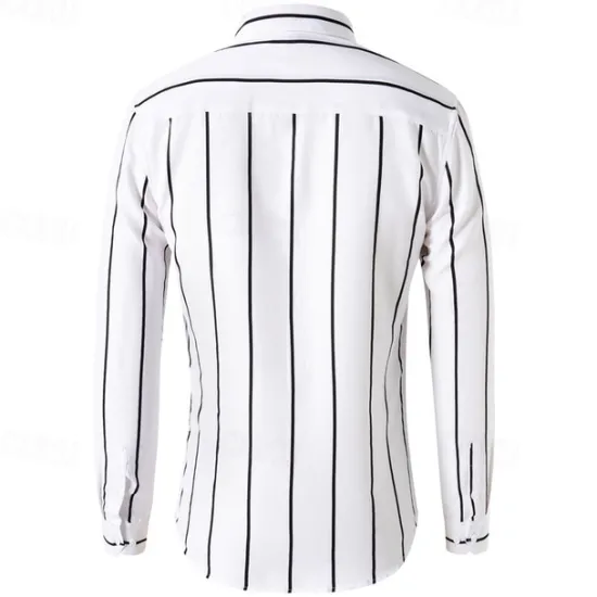 Best OUKU Men's Shirt Button Up Shirt Stripes Wedding Party Black White Red Dark Green Long Sleeve Lapel Spring & Fall Clothing Apparel