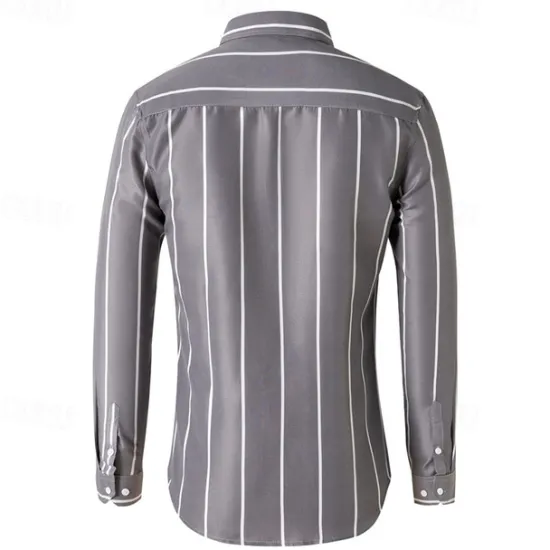 Best OUKU Men's Shirt Button Up Shirt Stripes Wedding Party Black White Red Dark Green Long Sleeve Lapel Spring & Fall Clothing Apparel