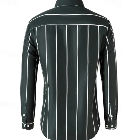 Best OUKU Men's Shirt Button Up Shirt Stripes Wedding Party Black White Red Dark Green Long Sleeve Lapel Spring & Fall Clothing Apparel