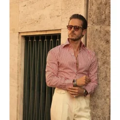 Clearance OUKU Men's Shirt Button Up Shirt Casual Shirt Summer Shirt Pink Blue Green Long Sleeve Stripes Lapel Hawaiian Holiday Button-Down Clothing Apparel Fashion Casual Comfortable