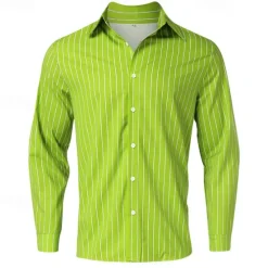 Clearance OUKU Men's Shirt Button Up Shirt Casual Shirt Summer Shirt Pink Blue Green Long Sleeve Stripes Lapel Hawaiian Holiday Button-Down Clothing Apparel Fashion Casual Comfortable