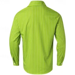 Clearance OUKU Men's Shirt Button Up Shirt Casual Shirt Summer Shirt Pink Blue Green Long Sleeve Stripes Lapel Hawaiian Holiday Button-Down Clothing Apparel Fashion Casual Comfortable