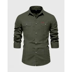 Best OUKU Men's Shirt Button Up Shirt Casual Shirt Work Shirt Cargo Shirt Navy Blue Green khaki Beige Long Sleeve Plain Collar Street Daily Front Pocket Clothing Apparel Fashion Casual Comfortable