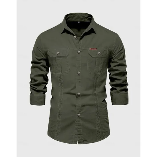 Best OUKU Men's Shirt Button Up Shirt Casual Shirt Work Shirt Cargo Shirt Navy Blue Green khaki Beige Long Sleeve Plain Collar Street Daily Front Pocket Clothing Apparel Fashion Casual Comfortable