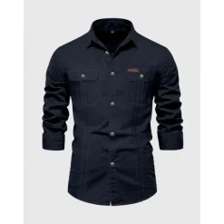 Best OUKU Men's Shirt Button Up Shirt Casual Shirt Work Shirt Cargo Shirt Navy Blue Green khaki Beige Long Sleeve Plain Collar Street Daily Front Pocket Clothing Apparel Fashion Casual Comfortable