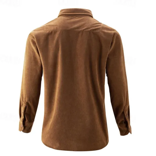 Online OUKU Men's Shirt Casual Shirt Beach Shirt Corduroy Shirt Button Up Shirt Dark Brown Wine Navy Blue Blue Army Green Long Sleeve Plain Lapel Vacation Hawaiian Button-Down Clothing Apparel Fashion Casual
