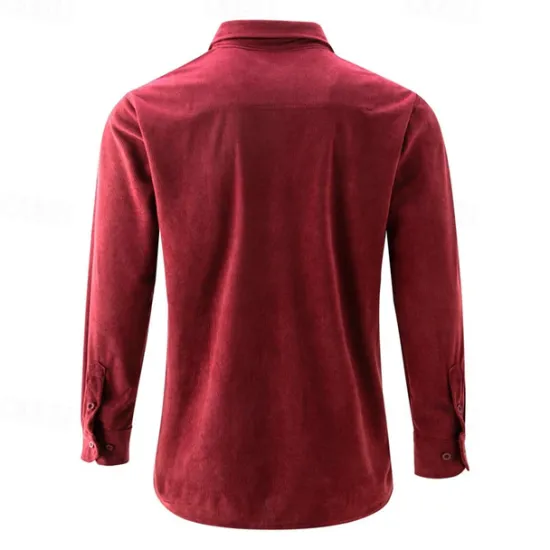 Online OUKU Men's Shirt Casual Shirt Beach Shirt Corduroy Shirt Button Up Shirt Dark Brown Wine Navy Blue Blue Army Green Long Sleeve Plain Lapel Vacation Hawaiian Button-Down Clothing Apparel Fashion Casual