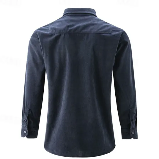 Online OUKU Men's Shirt Casual Shirt Beach Shirt Corduroy Shirt Button Up Shirt Dark Brown Wine Navy Blue Blue Army Green Long Sleeve Plain Lapel Vacation Hawaiian Button-Down Clothing Apparel Fashion Casual
