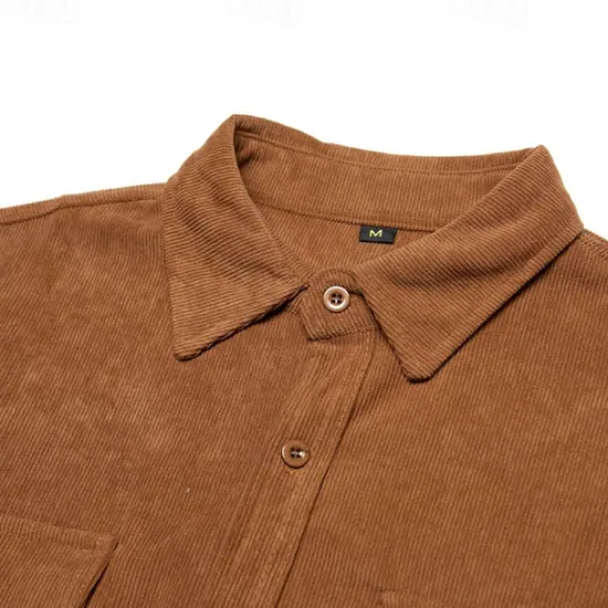 Online OUKU Men's Shirt Casual Shirt Beach Shirt Corduroy Shirt Button Up Shirt Dark Brown Wine Navy Blue Blue Army Green Long Sleeve Plain Lapel Vacation Hawaiian Button-Down Clothing Apparel Fashion Casual