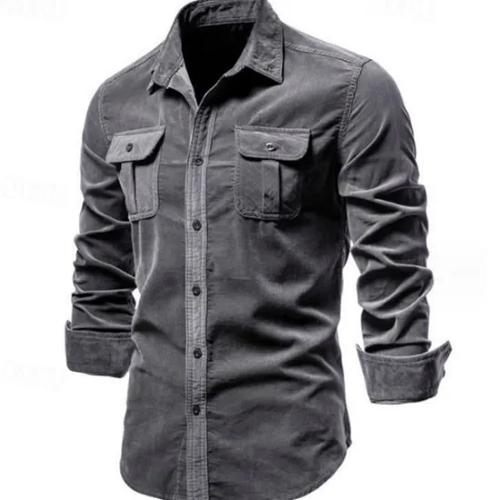 Online OUKU Men's Shirt Casual Shirt Beach Shirt Corduroy Shirt Button Up Shirt Dark Brown Wine Navy Blue Blue Army Green Long Sleeve Plain Lapel Vacation Hawaiian Button-Down Clothing Apparel Fashion Casual