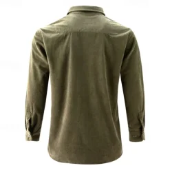 Online OUKU Men's Shirt Casual Shirt Beach Shirt Corduroy Shirt Button Up Shirt Dark Brown Wine Navy Blue Blue Army Green Long Sleeve Plain Lapel Vacation Hawaiian Button-Down Clothing Apparel Fashion Casual