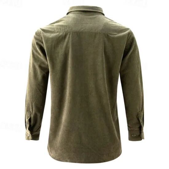 Online OUKU Men's Shirt Casual Shirt Beach Shirt Corduroy Shirt Button Up Shirt Dark Brown Wine Navy Blue Blue Army Green Long Sleeve Plain Lapel Vacation Hawaiian Button-Down Clothing Apparel Fashion Casual