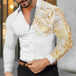 Best OUKU Men's Shirt Casual Shirt Button Up Shirt Bronzing Office & Career Wedding Party Black White Wine Red Long Sleeve Lapel Spring & Fall Clothing Apparel Patchwork