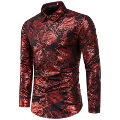 OUKU Men's Shirt Casual Shirt Prom Shirt Tuxedo Shirts Holiday Party Casual Black Blue Gold Long Sleeve Classic Collar All Seasons Clothing Apparel Color Block