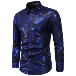 OUKU Men's Shirt Casual Shirt Prom Shirt Tuxedo Shirts Holiday Party Casual Black Blue Gold Long Sleeve Classic Collar All Seasons Clothing Apparel Color Block