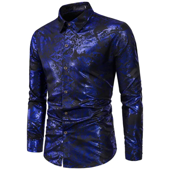 OUKU Men's Shirt Casual Shirt Prom Shirt Tuxedo Shirts Holiday Party Casual Black Blue Gold Long Sleeve Classic Collar All Seasons Clothing Apparel Color Block