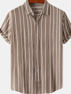 Sale OUKU Men's Shirt Casual Shirt Striped Shirts Black Red Green khaki Beige Short Sleeve Stripe Turndown Outdoor Daily Wear Print Clothing Apparel Fashion Streetwear Casual