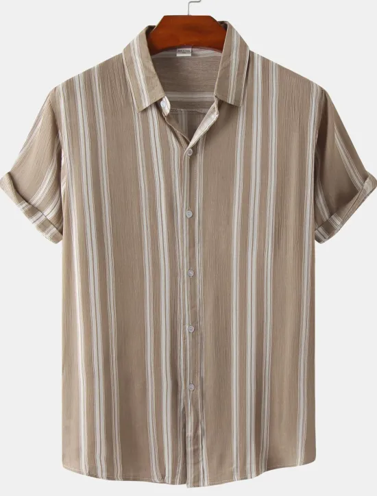 Sale OUKU Men's Shirt Casual Shirt Striped Shirts Black Red Green khaki Beige Short Sleeve Stripe Turndown Outdoor Daily Wear Print Clothing Apparel Fashion Streetwear Casual