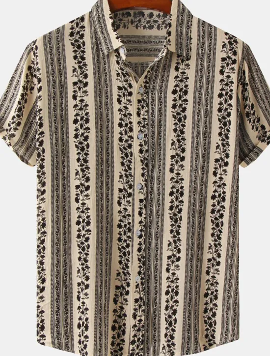 Sale OUKU Men's Shirt Casual Shirt Striped Shirts Black Red Green khaki Beige Short Sleeve Stripe Turndown Outdoor Daily Wear Print Clothing Apparel Fashion Streetwear Casual