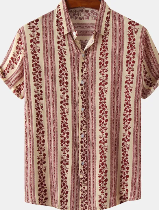 Sale OUKU Men's Shirt Casual Shirt Striped Shirts Black Red Green khaki Beige Short Sleeve Stripe Turndown Outdoor Daily Wear Print Clothing Apparel Fashion Streetwear Casual