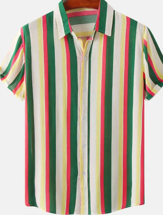Sale OUKU Men's Shirt Casual Shirt Striped Shirts Black Red Green khaki Beige Short Sleeve Stripe Turndown Outdoor Daily Wear Print Clothing Apparel Fashion Streetwear Casual