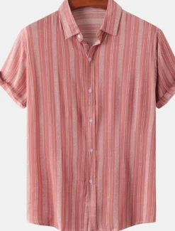 Sale OUKU Men's Shirt Casual Shirt Striped Shirts Black Red Green khaki Beige Short Sleeve Stripe Turndown Outdoor Daily Wear Print Clothing Apparel Fashion Streetwear Casual